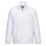 A white workwear garment featuring anti-static properties, suitable for a wide range of outdoor and site work applications.