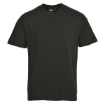 A black work shirt designed for use on construction sites and in industrial work environments.,