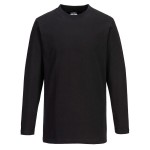 A black work shirt designed for use on construction sites and in industrial work environments.,
