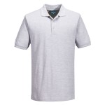 A grey polo shirt designed for use on construction sites and in industrial work environments.,