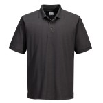 A grey polo shirt designed for use on construction sites and in industrial work environments.,