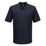 A navy blue polo shirt designed for use on construction sites and in industrial work environments.,