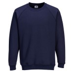 A navy blue work shirt designed for use on construction sites and in industrial work environments.,
