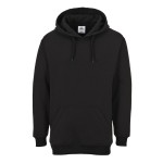 A black sweatshirt designed for use on construction sites and in industrial work environments.,