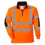 A high-visibility orange work shirt featuring retroreflective tape panels, suitable for a wide range of outdoor and site work applications.