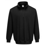 A black work shirt featuring a full-length zip front, suitable for a wide range of outdoor and site work applications.
