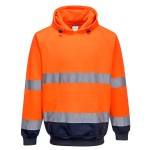 A high-visibility orange sweatshirt featuring retroreflective tape panels, suitable for a wide range of outdoor and site work applications.