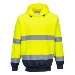 A high-visibility yellow sweatshirt featuring retroreflective tape panels, suitable for a wide range of outdoor and site work applications.