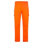 A pair of orange work trousers featuring flame-resistant fabric, suitable for a wide range of outdoor and site work applications.