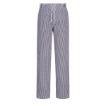 A pair of blue work trousers designed for use on construction sites and in industrial work environments.,