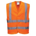 A high-visibility orange vest featuring retroreflective tape panels, suitable for a wide range of outdoor and site work applications.