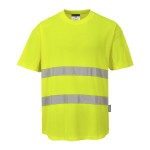 A high-visibility yellow work shirt featuring retroreflective tape panels, suitable for a wide range of outdoor and site work applications.