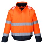 A high-visibility orange jacket featuring retroreflective tape panels, suitable for a wide range of outdoor and site work applications.