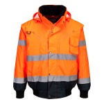 A high-visibility orange jacket featuring retroreflective tape panels, suitable for a wide range of outdoor and site work applications.