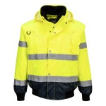 A high-visibility yellow jacket featuring retroreflective tape panels, suitable for a wide range of outdoor and site work applications.