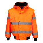 A high-visibility orange jacket featuring retroreflective tape panels, suitable for a wide range of outdoor and site work applications.
