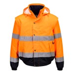A high-visibility orange jacket featuring retroreflective tape panels, suitable for a wide range of outdoor and site work applications.