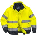 A high-visibility yellow jacket featuring retroreflective tape panels, suitable for a wide range of outdoor and site work applications.