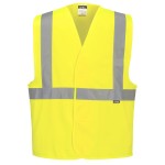 A high-visibility yellow vest featuring retroreflective tape panels, suitable for a wide range of outdoor and site work applications.