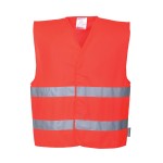 A high-visibility yellow vest featuring retroreflective tape panels, suitable for a wide range of outdoor and site work applications.