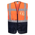A high-visibility orange vest featuring retroreflective tape panels, suitable for a wide range of outdoor and site work applications.
