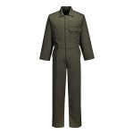 A coverall designed for use on construction sites and in industrial work environments.,