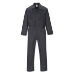 A black coverall featuring a full-length zip front, suitable for a wide range of outdoor and site work applications.