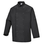A black jacket designed for use on construction sites and in industrial work environments.,