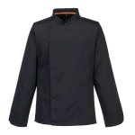 A black jacket featuring stretch panels for ease of movement, suitable for a wide range of outdoor and site work applications.