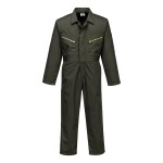 A coverall designed for use on construction sites and in industrial work environments.,