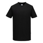 A black work shirt designed for use on construction sites and in industrial work environments.,