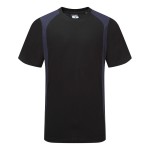 A black work shirt designed for use on construction sites and in industrial work environments.,