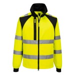 A high-visibility yellow jacket featuring retroreflective tape panels, suitable for a wide range of outdoor and site work applications.