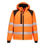 A high-visibility orange jacket featuring retroreflective tape panels, suitable for a wide range of outdoor and site work applications.