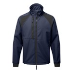 A navy blue workwear garment designed for use on construction sites and in industrial work environments.,