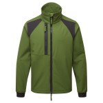 A green workwear garment designed for use on construction sites and in industrial work environments.,