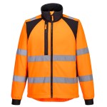 A high-visibility orange workwear garment featuring retroreflective tape panels, suitable for a wide range of outdoor and site work applications.