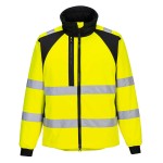 A high-visibility yellow workwear garment featuring retroreflective tape panels, suitable for a wide range of outdoor and site work applications.