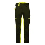 A pair of black work trousers featuring stretch panels for ease of movement, suitable for a wide range of outdoor and site work applications.