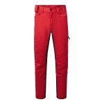 A pair of red work trousers featuring stretch panels for ease of movement, suitable for a wide range of outdoor and site work applications.