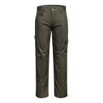A pair of work trousers designed for use on construction sites and in industrial work environments.,