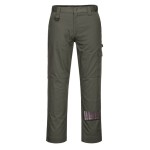 A pair of work trousers designed for use on construction sites and in industrial work environments.,