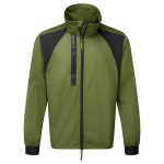 A green jacket featuring stretch panels for ease of movement, suitable for a wide range of outdoor and site work applications.