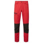 A pair of red work trousers featuring stretch panels for ease of movement, suitable for a wide range of outdoor and site work applications.