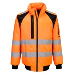 A high-visibility orange jacket featuring retroreflective tape panels, suitable for a wide range of outdoor and site work applications.