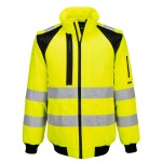 A high-visibility yellow jacket featuring retroreflective tape panels, suitable for a wide range of outdoor and site work applications.