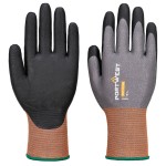 A pair of grey work gloves with cut-level C21 protection, a textured grip palm, and an elasticated cuff for a secure fit.