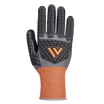 A pair of grey disposable nitrile gloves with a textured fingertip for grip, offering protection against chemicals and contaminants.