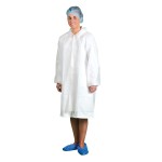 A white jacket designed for use on construction sites and in industrial work environments.,