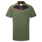 A green polo shirt designed for use on construction sites and in industrial work environments.,